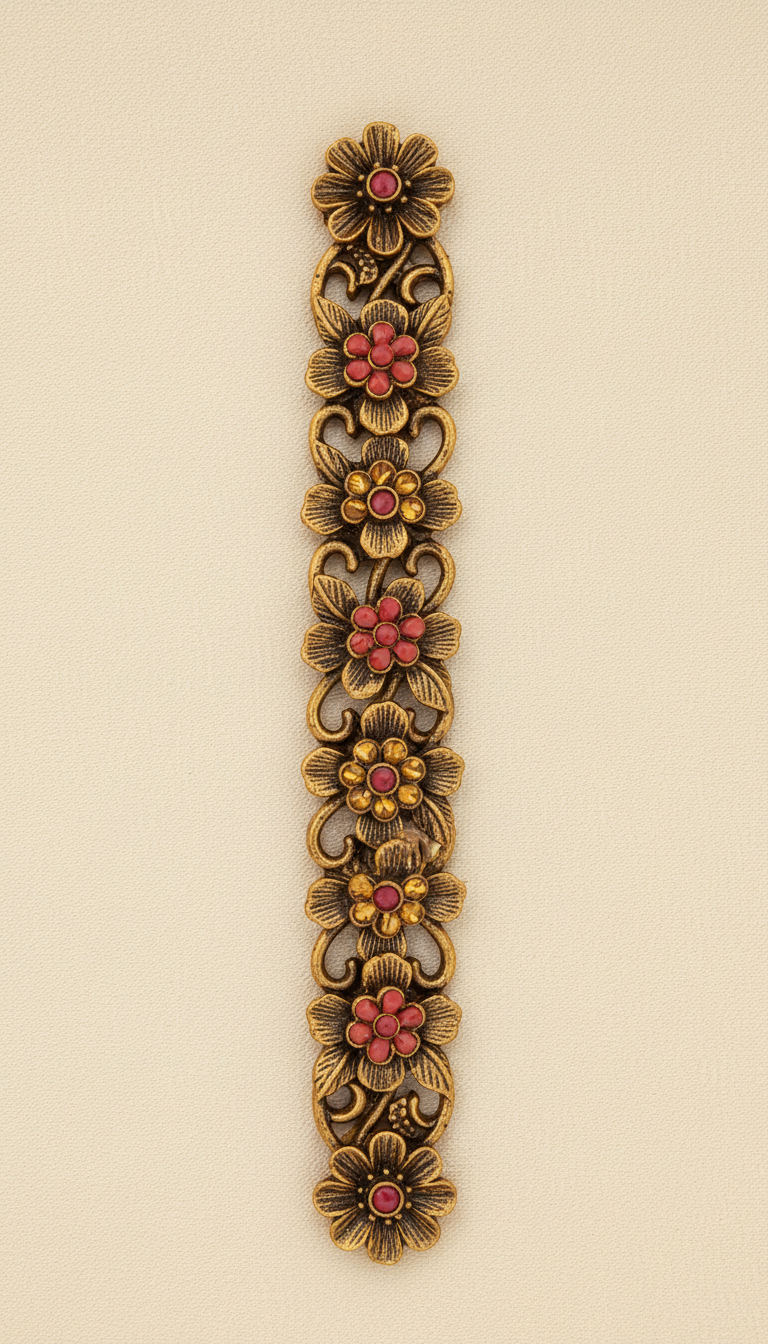Floral Motif Payal with Antique Gold